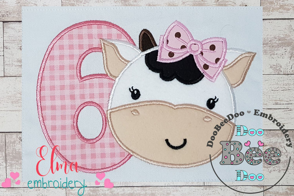 Cow Girl Number 6 Six 6th Birthday - Applique