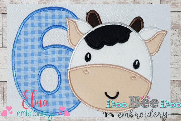 Cow Boy Number 6 Six 6th Birthday - Applique