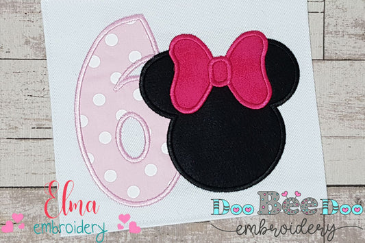 Mouse Ears Girl Number 6 Six 6th Sixth Birthday Number 6 - Applique