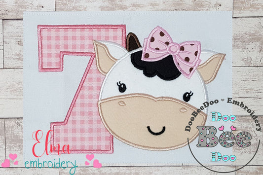 Cow Girl Number 7 Seven 7th Birthday - Applique