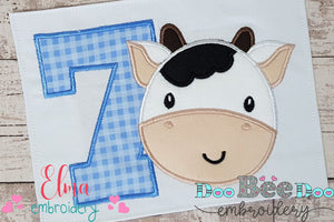 Cow Boy Number 7 Seven 7th Birthday - Applique