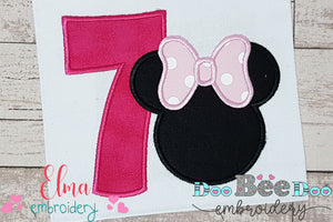 Mouse Ears Girl Number 7 Seven 7th Seventh Birthday Number 7 - Applique