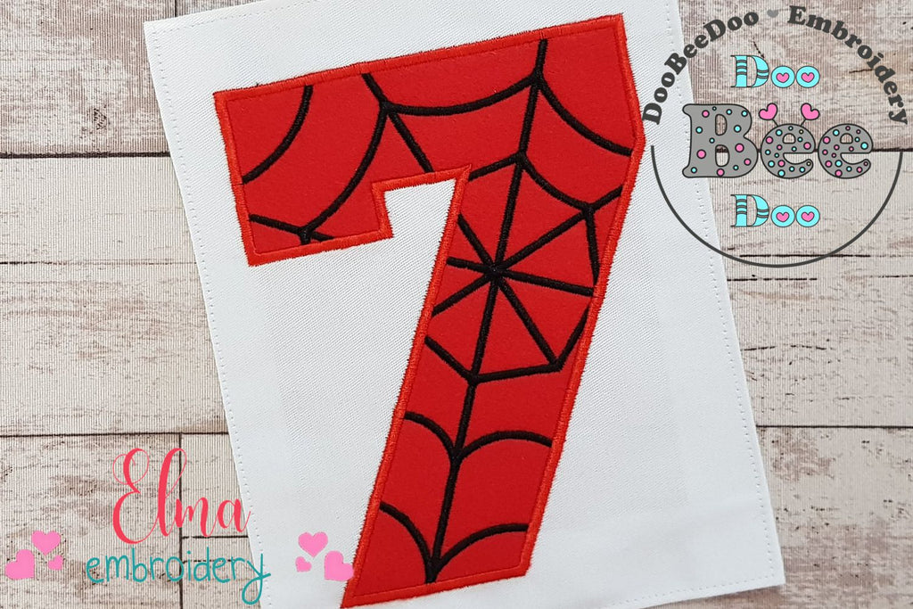 Spider Web Five 7th Seventh Birthday Number 7 Seven - Applique