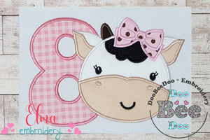 Cow Girl Number 8 Eight 8th Birthday - Applique