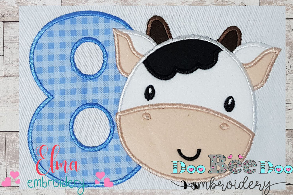 Cow Boy Number 8 Eight 8th Birthday - Applique