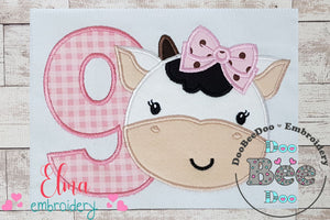 Cow Girl Number 9 Nine 9th Birthday - Applique