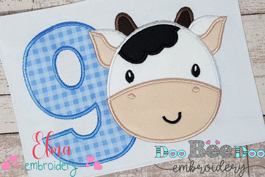 Cow Boy Number 9 Nine 9th Birthday - Applique