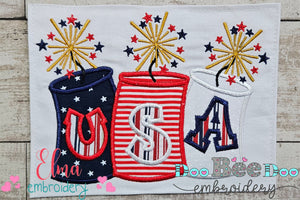 USA Firecrackers - Applique - Machine Embroidery Design