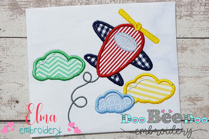 Airplane and Clouds - Applique - Machine Embroidery Design