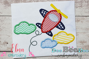 Airplane and Clouds - Applique - Machine Embroidery Design