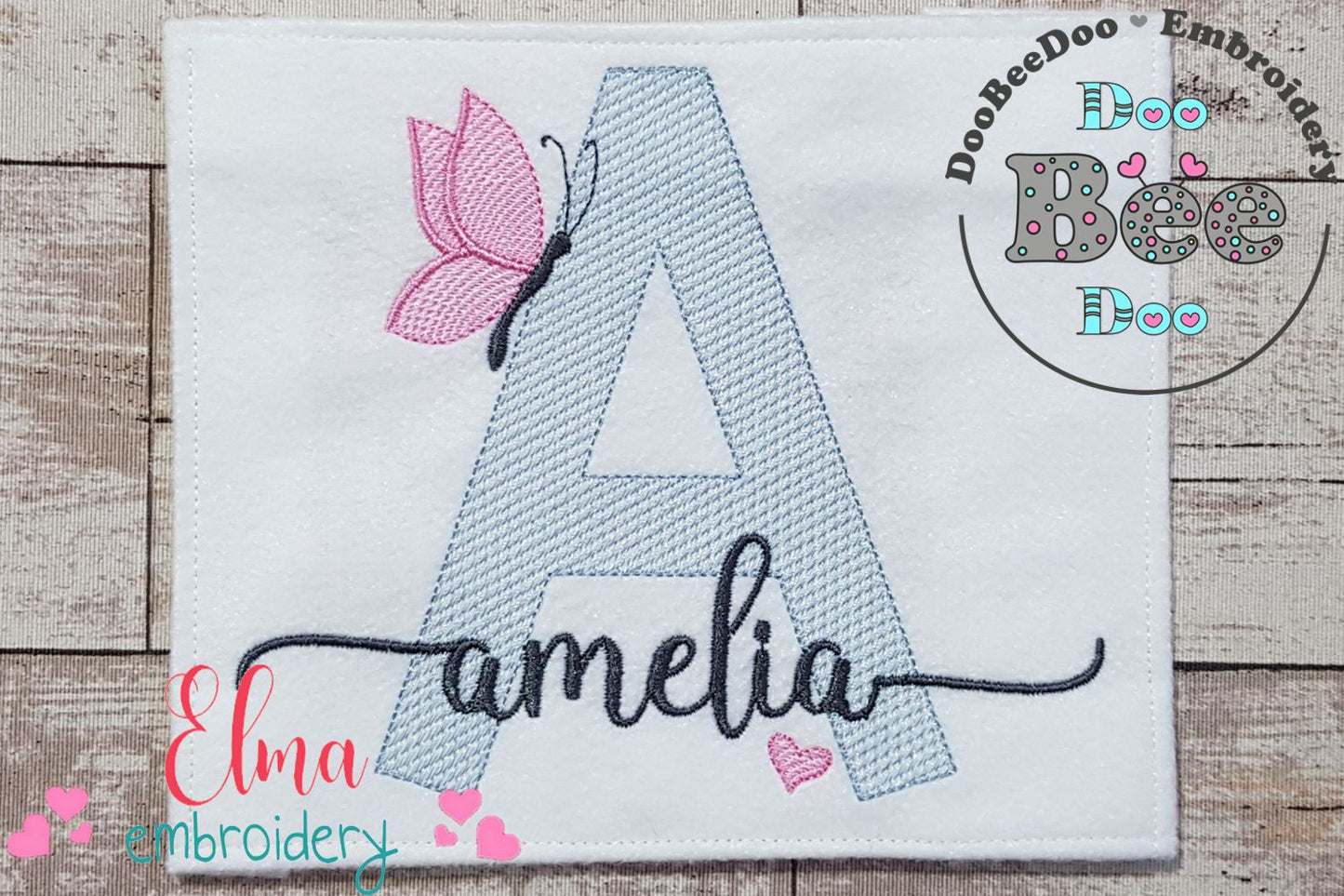 Monogram A Letter A Butterfly - Rippled Stitch
