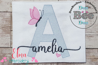 Monogram A Letter A Butterfly - Rippled Stitch