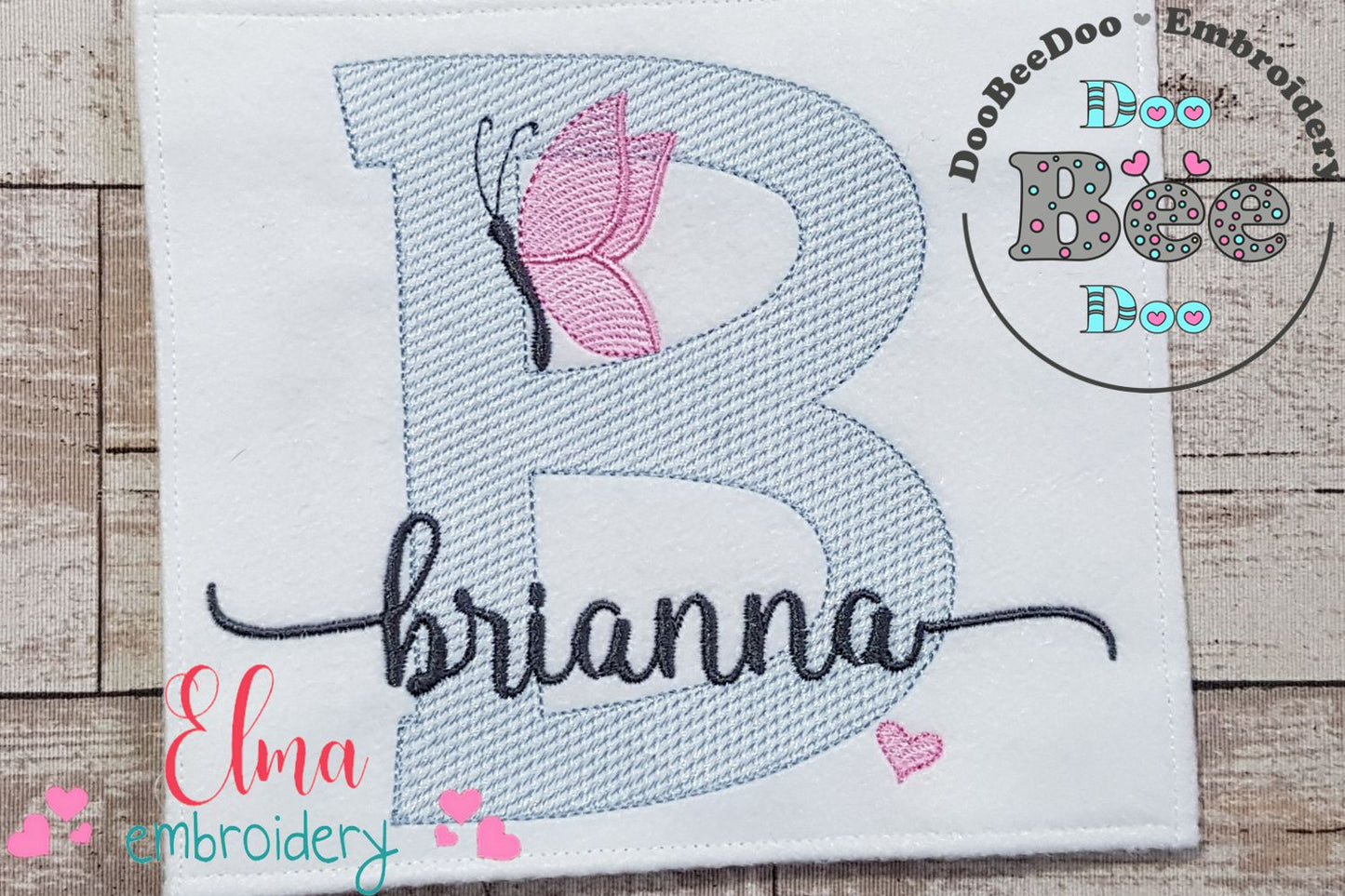 Monogram B Letter B Butterfly - Rippled Stitch