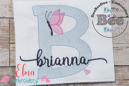 Monogram B Letter B Butterfly - Rippled Stitch