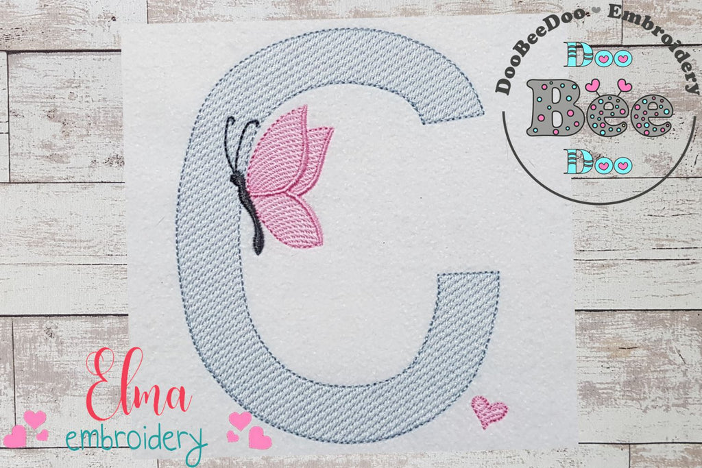 Monogram C Letter C Butterfly - Rippled Stitch