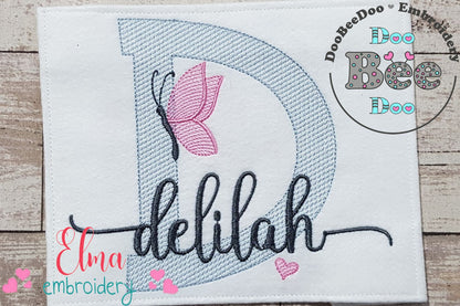 Monogram D Letter D Butterfly - Rippled Stitch
