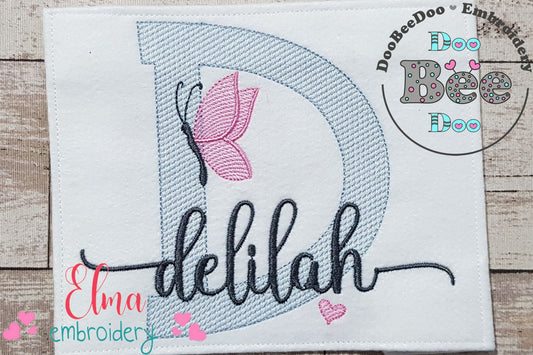 Monogram D Letter D Butterfly - Rippled Stitch