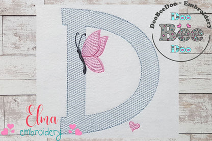 Monogram D Letter D Butterfly - Rippled Stitch