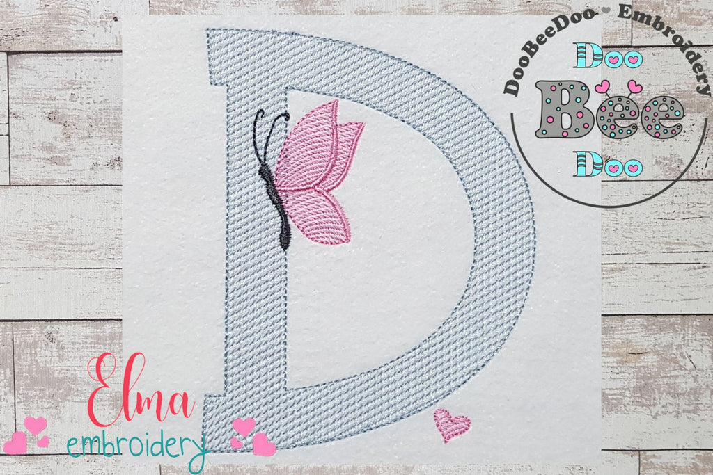 Monogram D Letter D Butterfly - Rippled Stitch