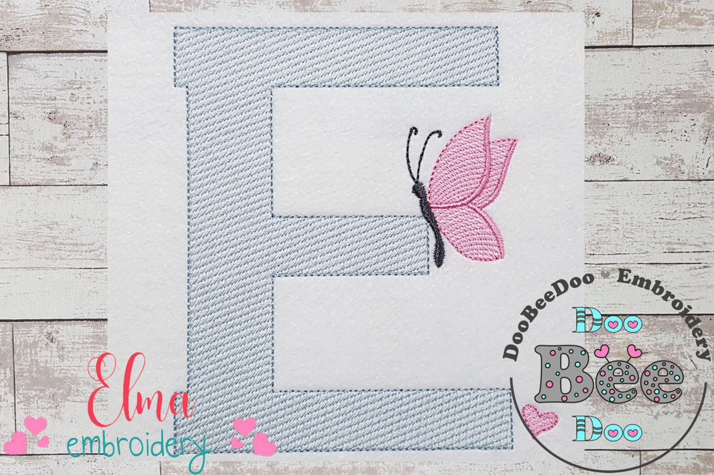 Monogram E Letter E Butterfly - Rippled Stitch