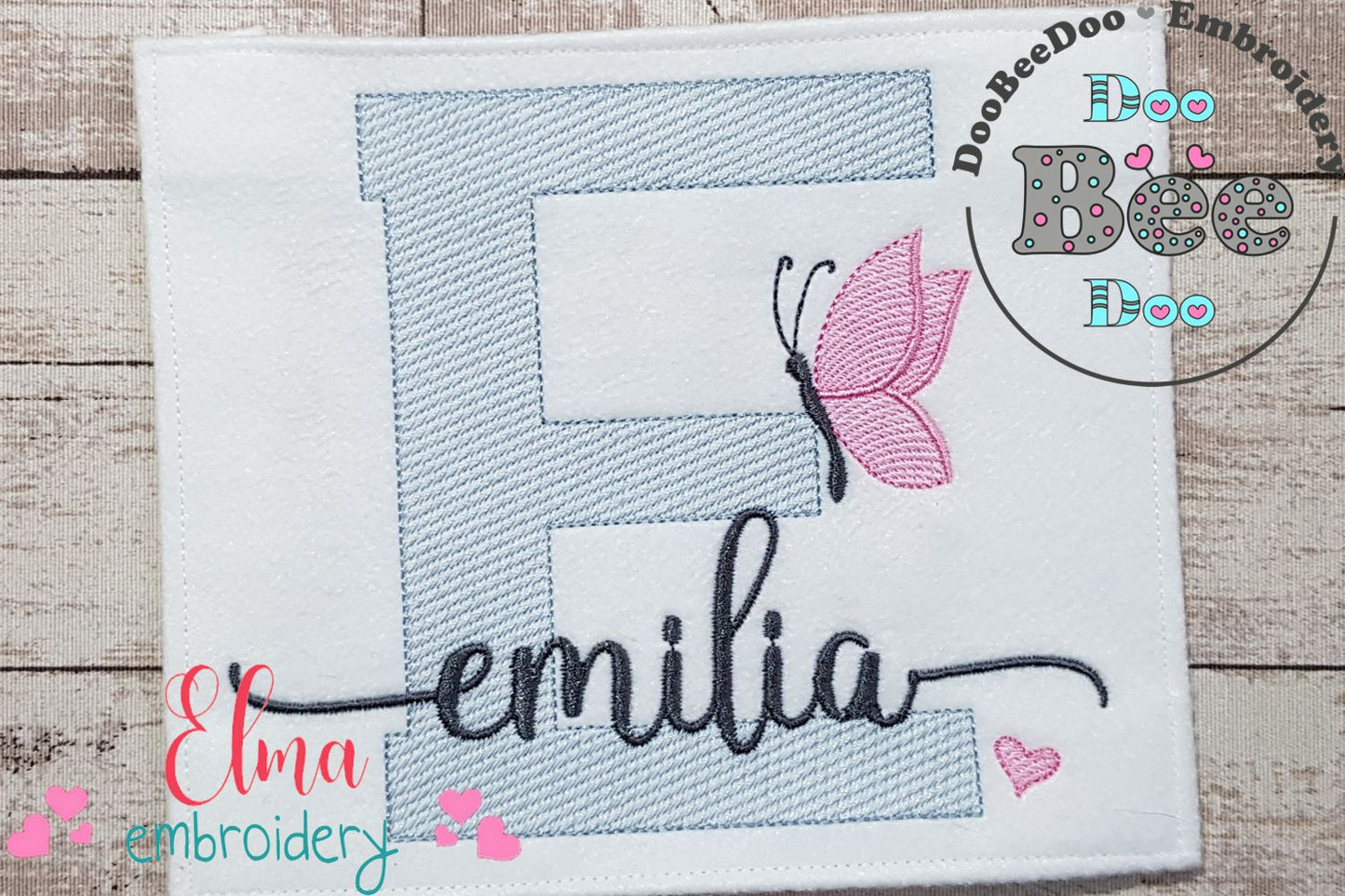 Monogram E Letter E Butterfly - Rippled Stitch