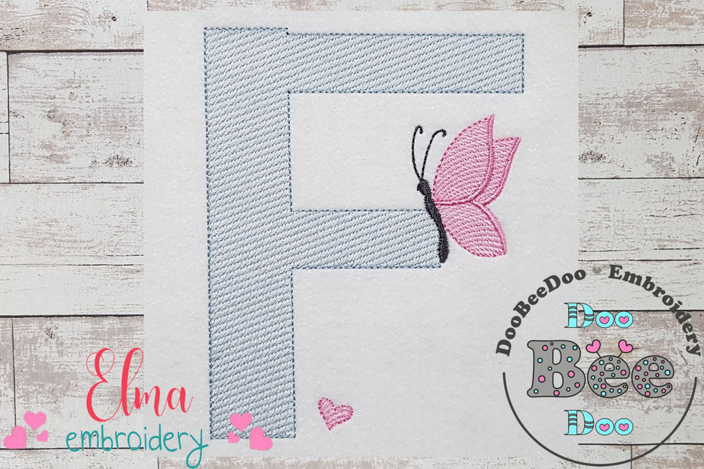Monogram F Letter F Butterfly - Rippled Stitch