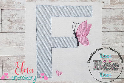 Monogram F Letter F Butterfly - Rippled Stitch