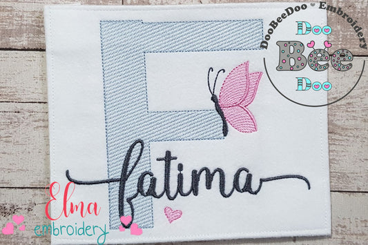 Monogram F Letter F Butterfly - Rippled Stitch