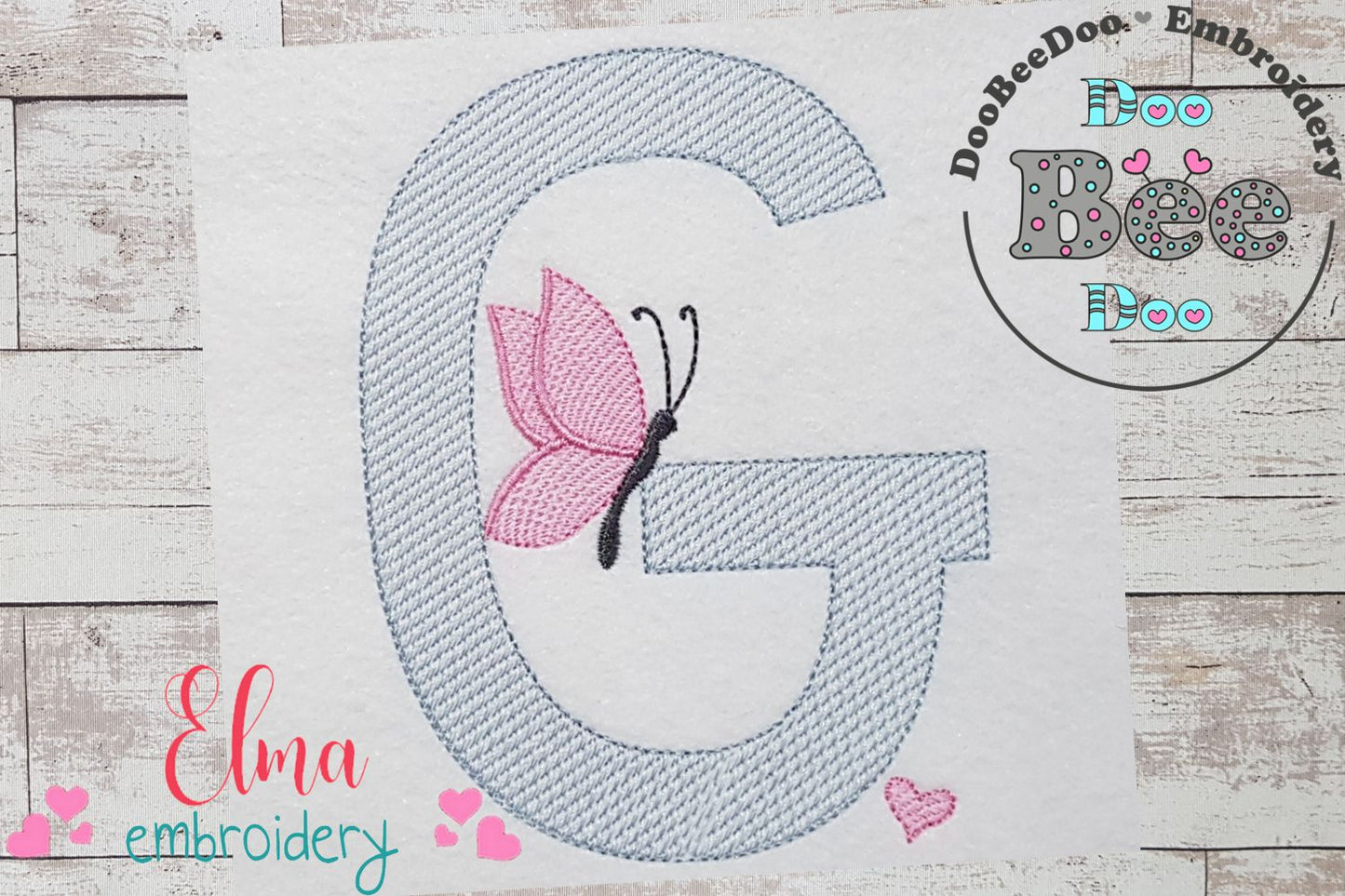 Monogram G Letter G Butterfly - Rippled Stitch
