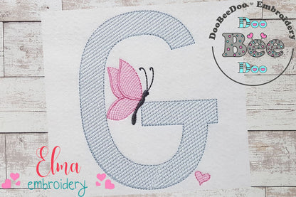 Monogram G Letter G Butterfly - Rippled Stitch