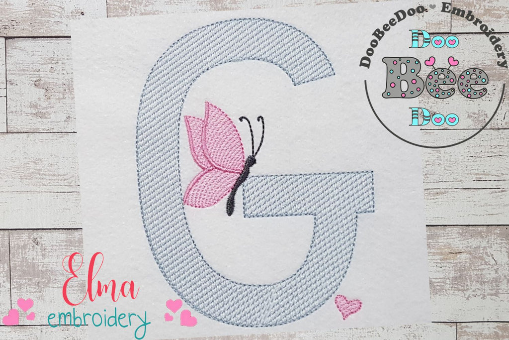 Monogram G Letter G Butterfly - Rippled Stitch