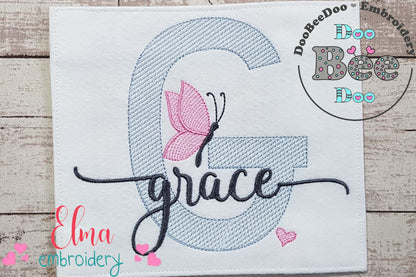 Monogram G Letter G Butterfly - Rippled Stitch