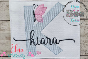 Monogram K Letter K Butterfly - Rippled Stitch