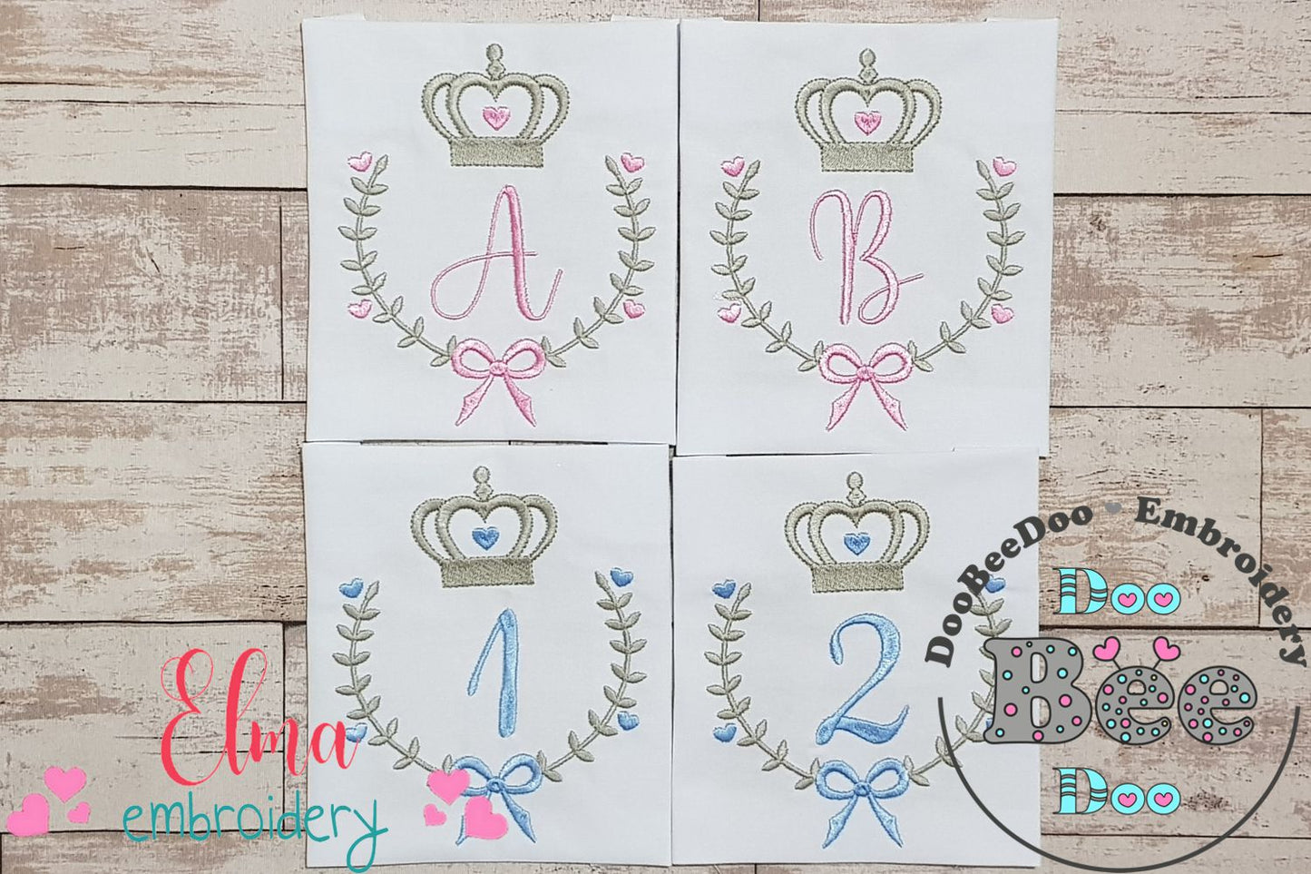 Crown, Frame and Bow Alphabet A-Z and Numbers 1-11 - Fill Stitch