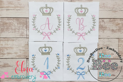 Crown, Frame and Bow Alphabet A-Z and Numbers 1-11 - Fill Stitch