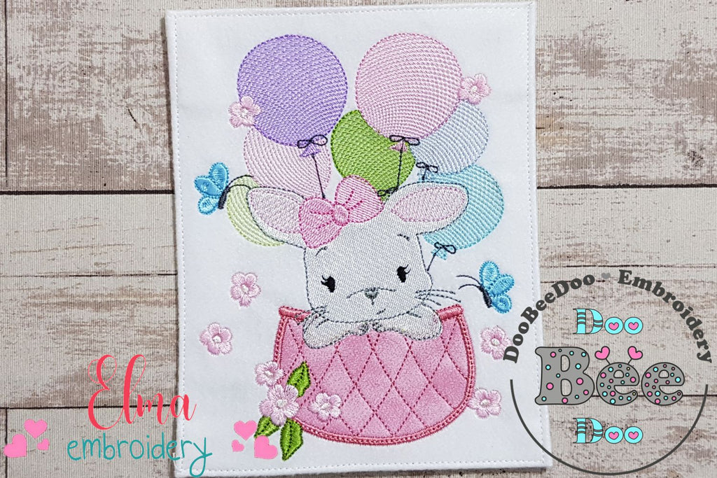 Bunny Girl Flying with Balloons - Applique