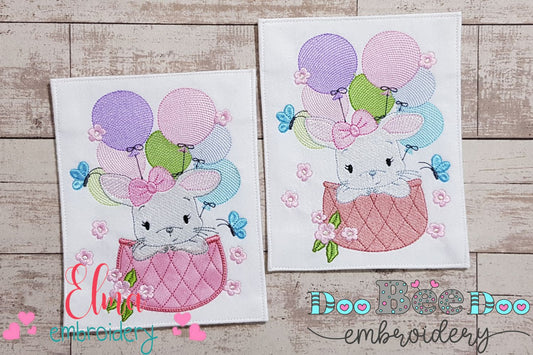 Bunny Girl Flying with Balloons - Applique & Fill Stitch - Set of 2 designs