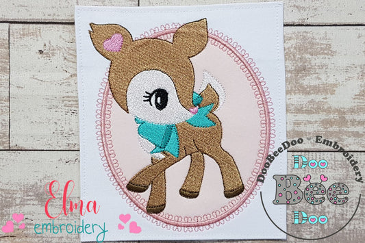 Baby Deer Little Doe Frame - Applique - Machine Embroidery Design
