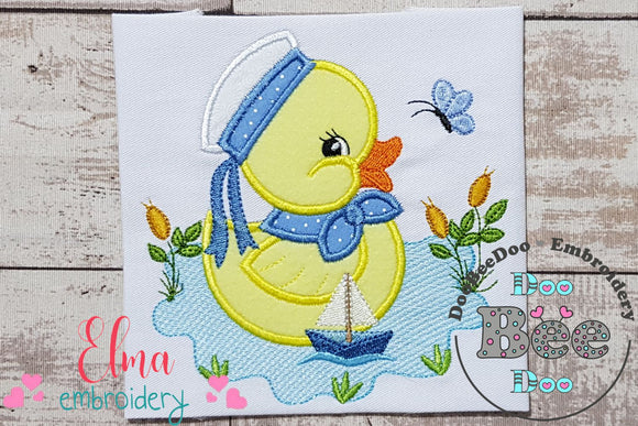 Rubber Duck Boy in the Lake - Applique Embroidery