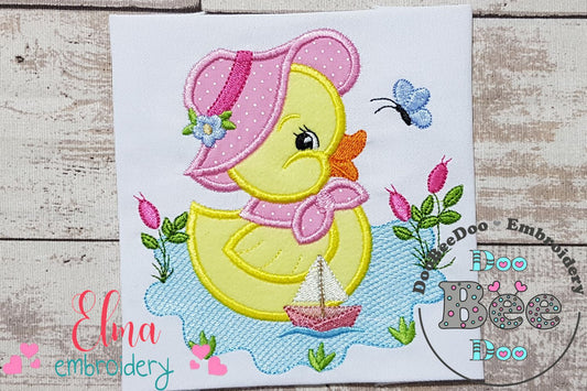 Rubber Duck Girl in the Lake - Applique Embroidery