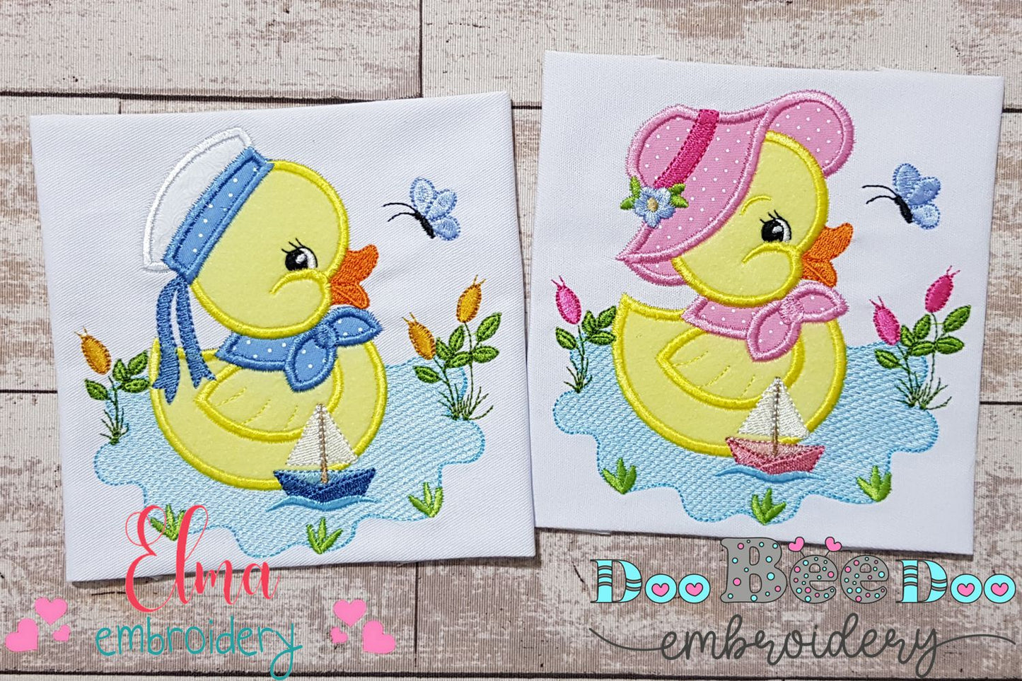 Rubber Duck Boy and Girl in the Lake - Applique - Set of 2 designs