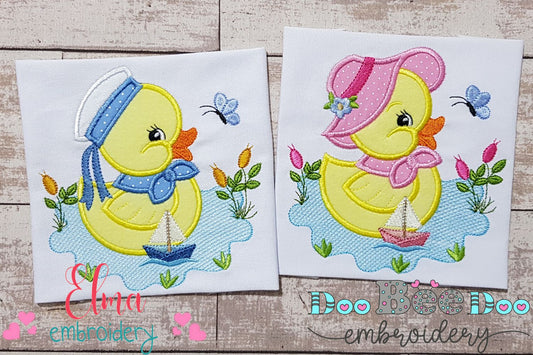 Rubber Duck Boy and Girl in the Lake - Applique - Set of 2 designs