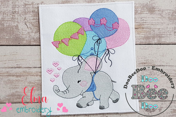 Elephant Flying with Balloons - Fill Stitch