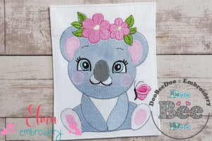 Koala Girl with Flowers - Fill Stitch - Machine Embroidery Design