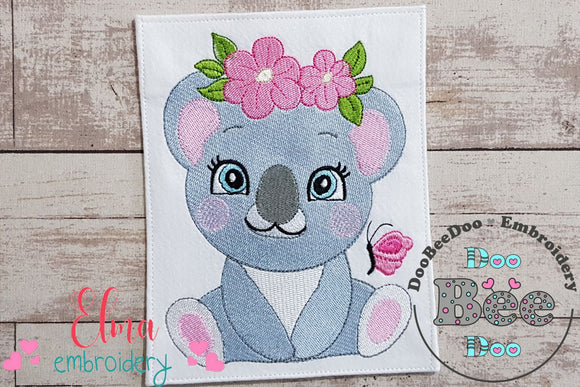 Koala Girl with Flowers - Fill Stitch - Machine Embroidery Design