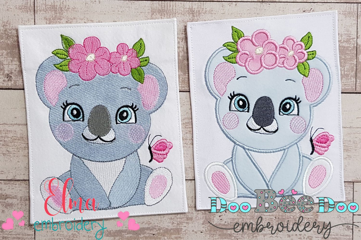 Koala Girl with Flowers - Applique & Fill Stitch - Set of 2 designs