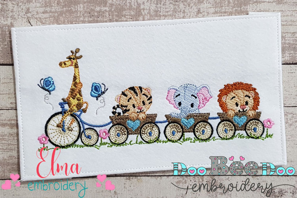 Safari Animals Train Boy - Fill Stitch Embroidery