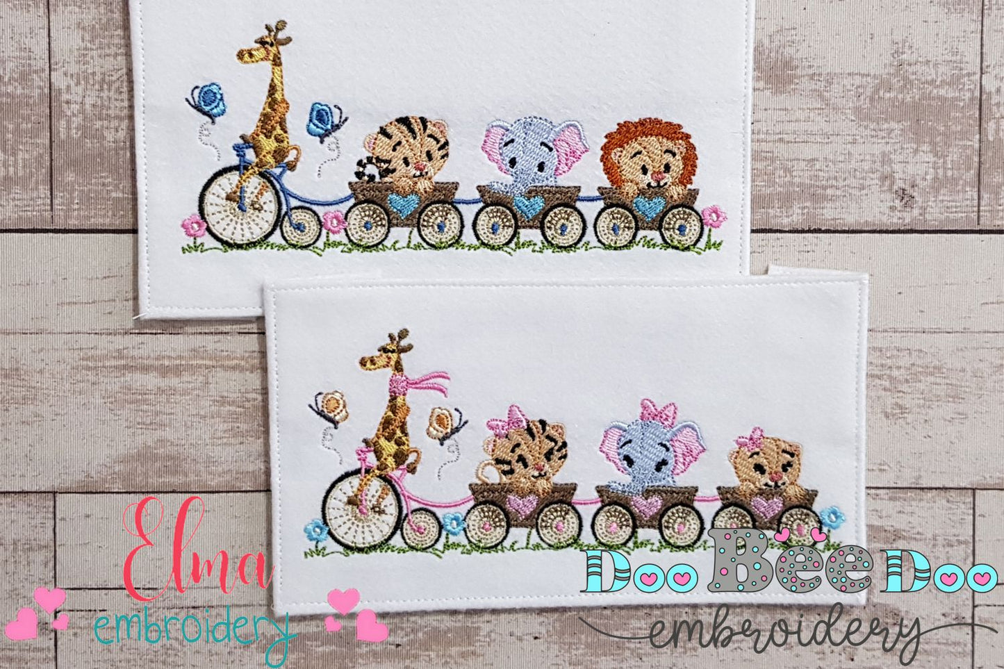 Safari Animals Train Girl and Boy - Fill Stitch - Set of 2 designs