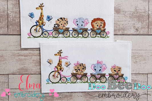 Safari Animals Train Girl and Boy - Fill Stitch - Set of 2 designs
