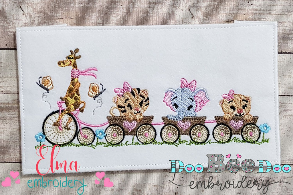 Safari Animals Train Girl - Fill Stitch - Machine Embroidery Design
